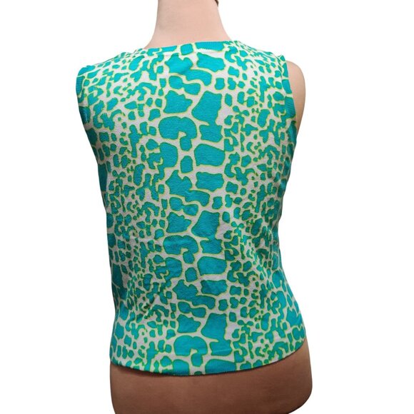 Joseph A XL Turquoise Green Abstract Animal Print Sleeveless Scoop Neck Knit Top - Picture 4 of 10